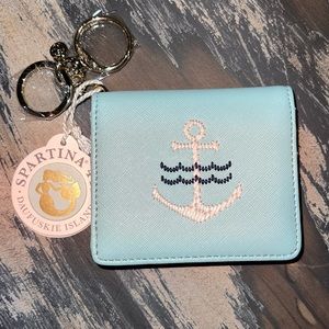 Spartina light blue embroidered anchor card holder keychain
